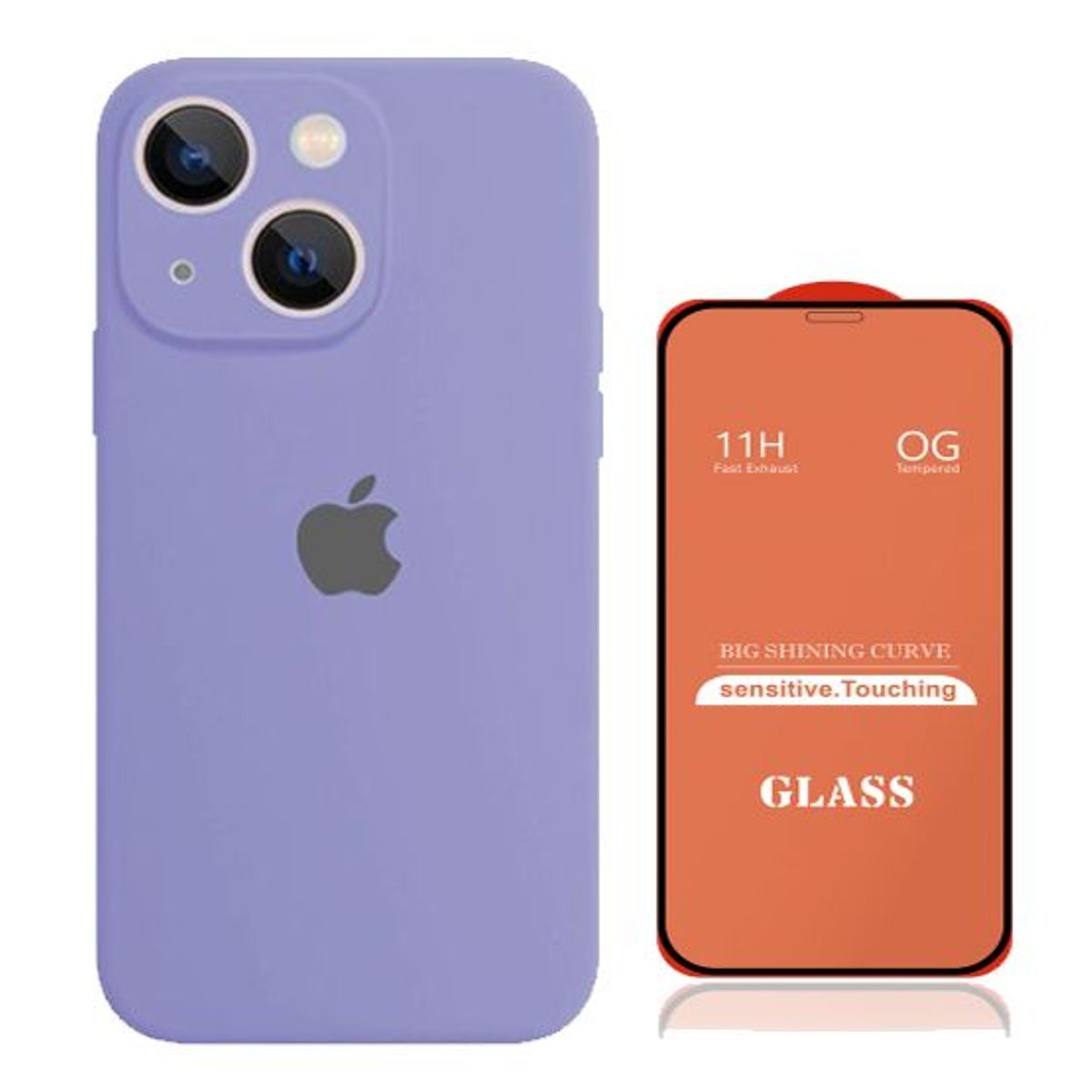 GENERICO - Case Silicona Con P/Cámara Iphone 13  Lila + Mica De Vidrio Completo