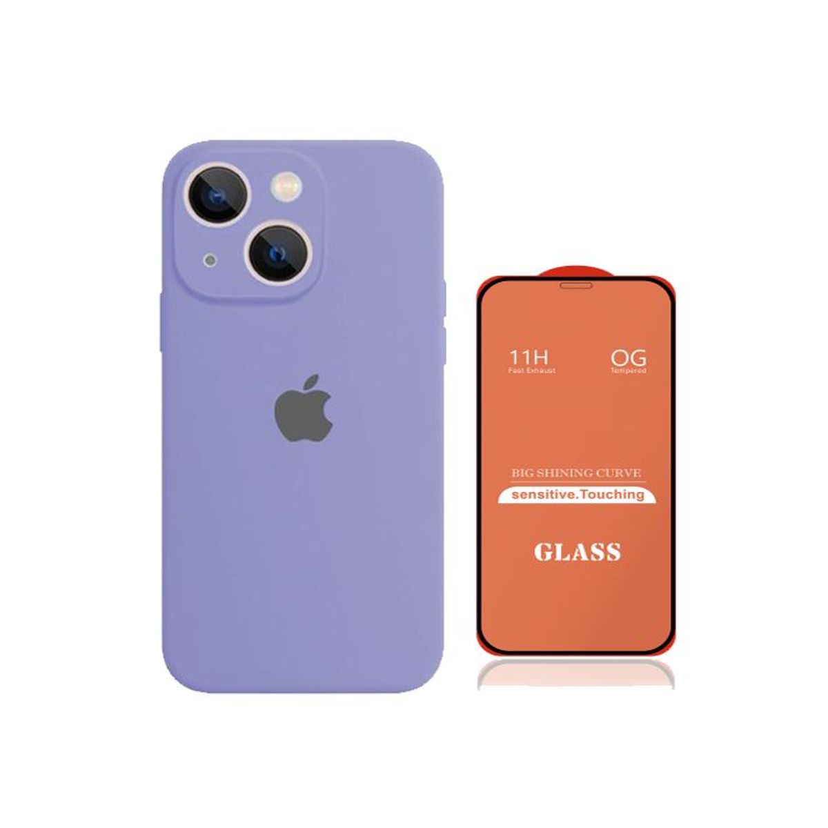 GENERICO - Case Silicona Con P/Cámara Iphone 13  Lila + Mica De Vidrio Completo