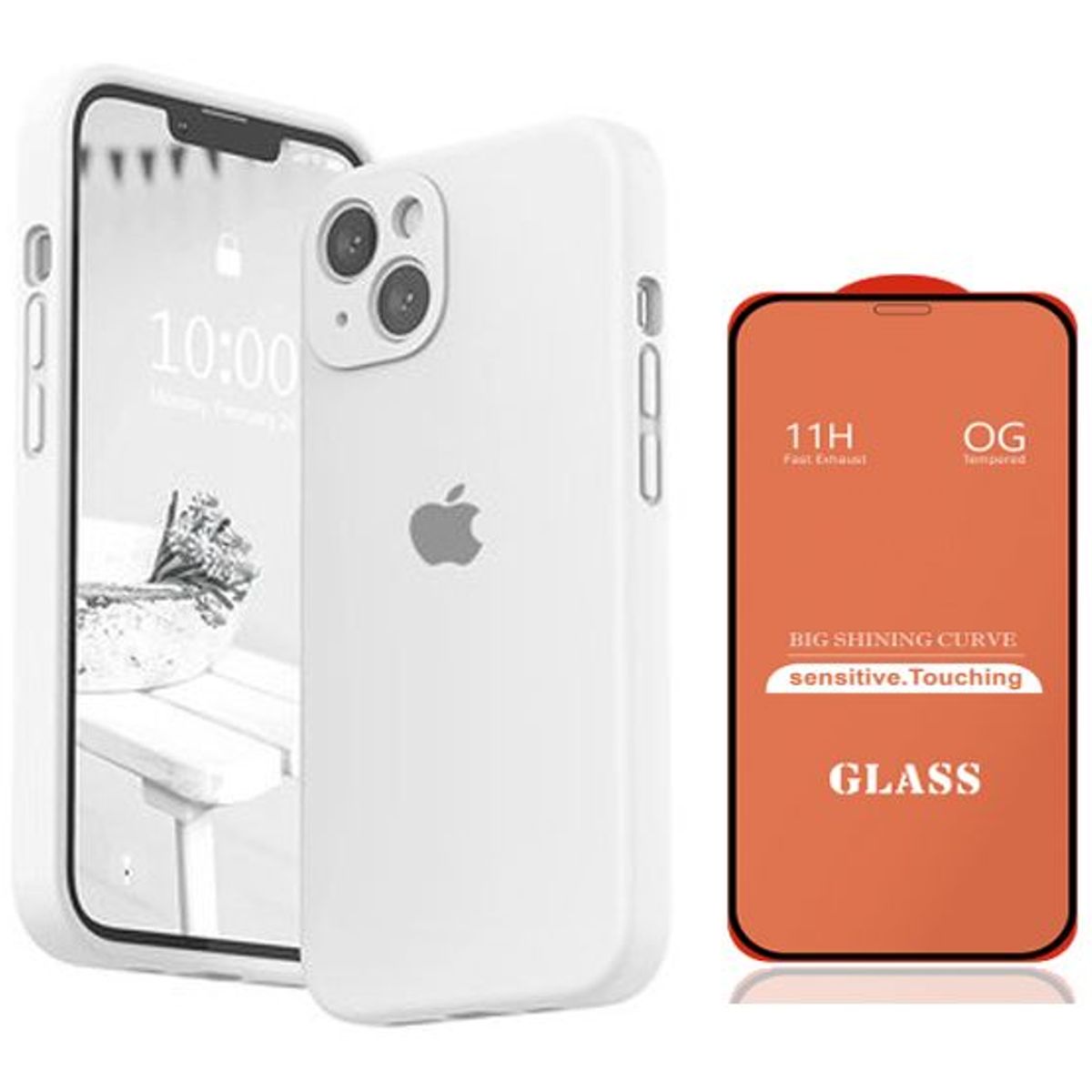 GENERICO - Case Silicona Con P/Cámara Iphone 13  Blanco + Mica De Vidrio Completo