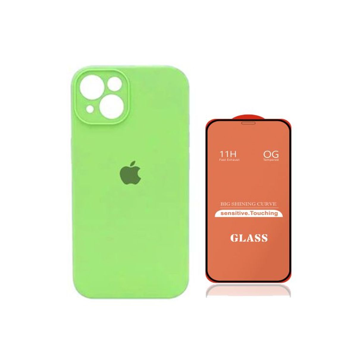 GENERICO - Case Silicona Con P/Cámara Iphone 13  Neón + Mica De Vidrio Completo