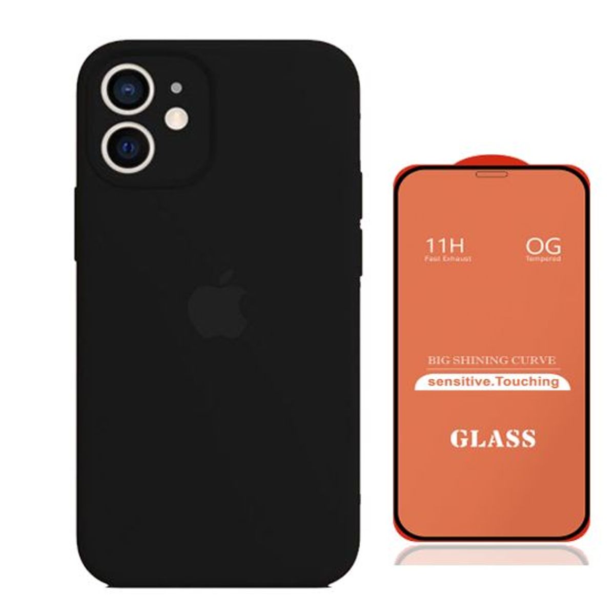 GENERICO - Case Silicona Con P/Cámara Iphone 11 Negro + Mica De Vidrio Completo