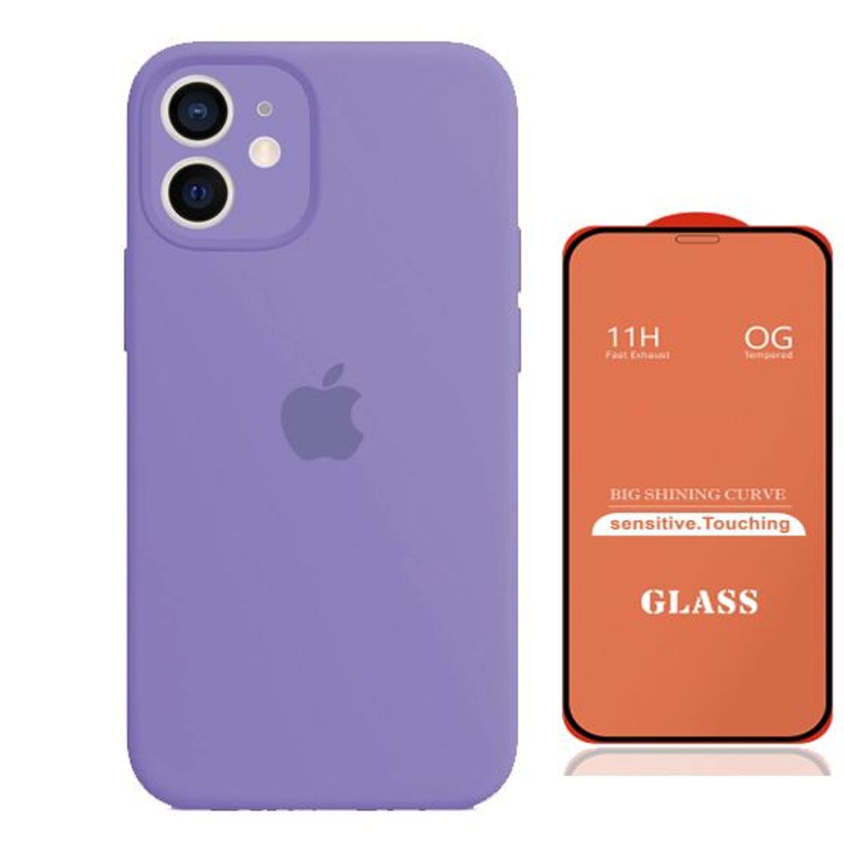 GENERICO - Case Silicona Con P/Cámara Iphone 11 Lila + Mica De Vidrio Completo