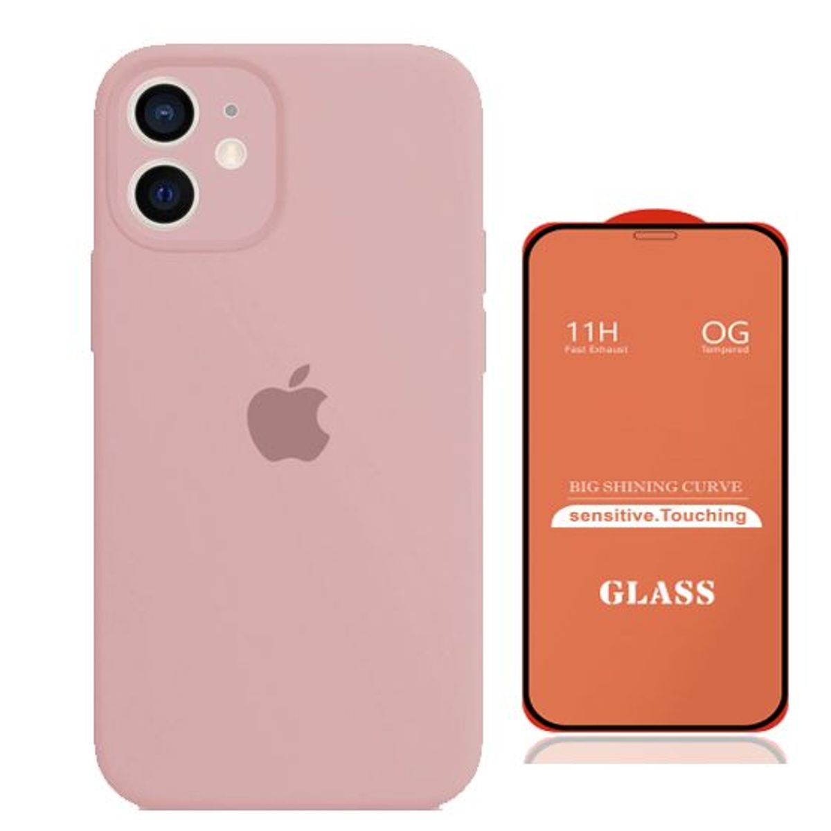 GENERICO - Case Silicona Con P/Cámara Iphone 11 Rosa + Mica De Vidrio Completo