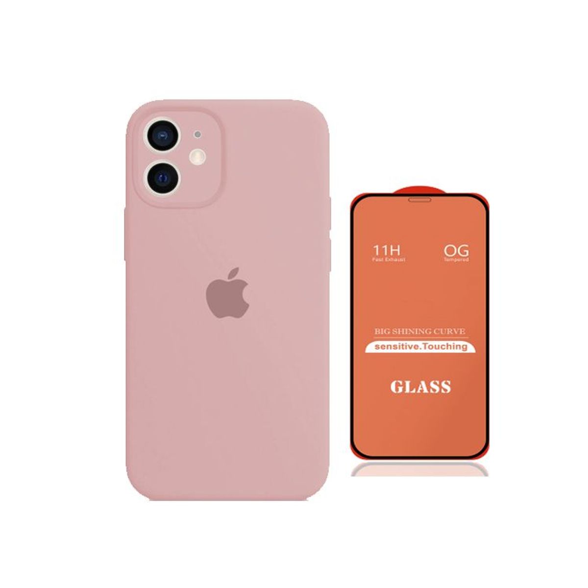 GENERICO - Case Silicona Con P/Cámara Iphone 11 Rosa + Mica De Vidrio Completo