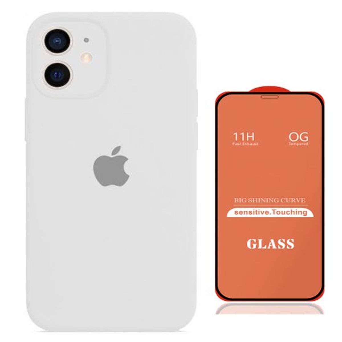 GENERICO - Case Silicona Con P/Cámara Iphone 11 Blanco + Mica De Vidrio Completo