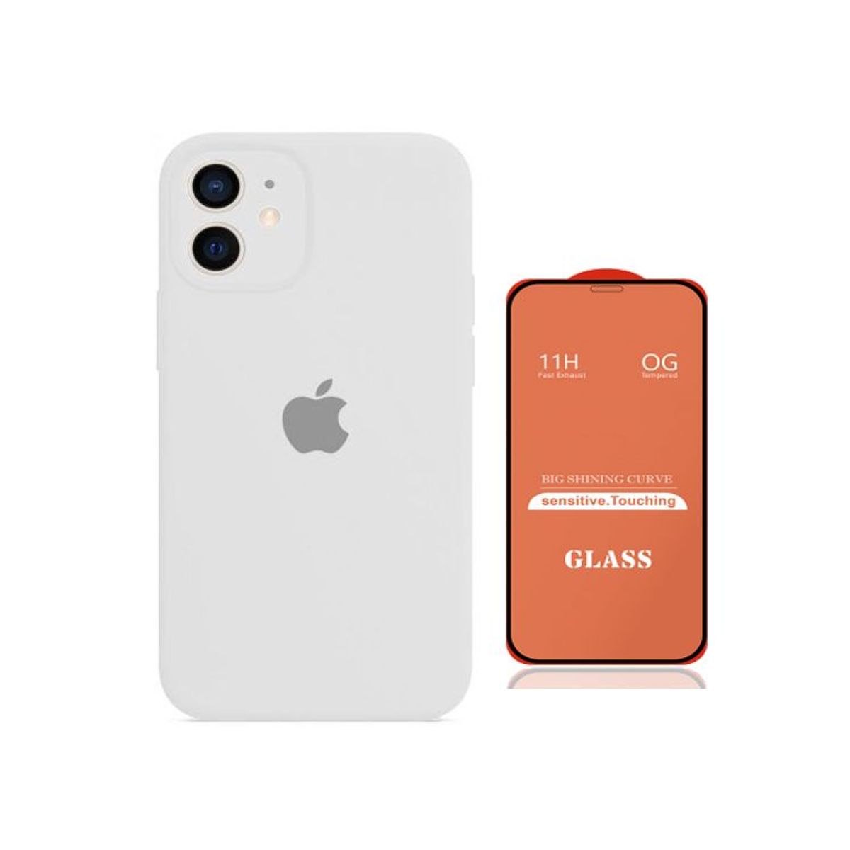 GENERICO - Case Silicona Con P/Cámara Iphone 11 Blanco + Mica De Vidrio Completo