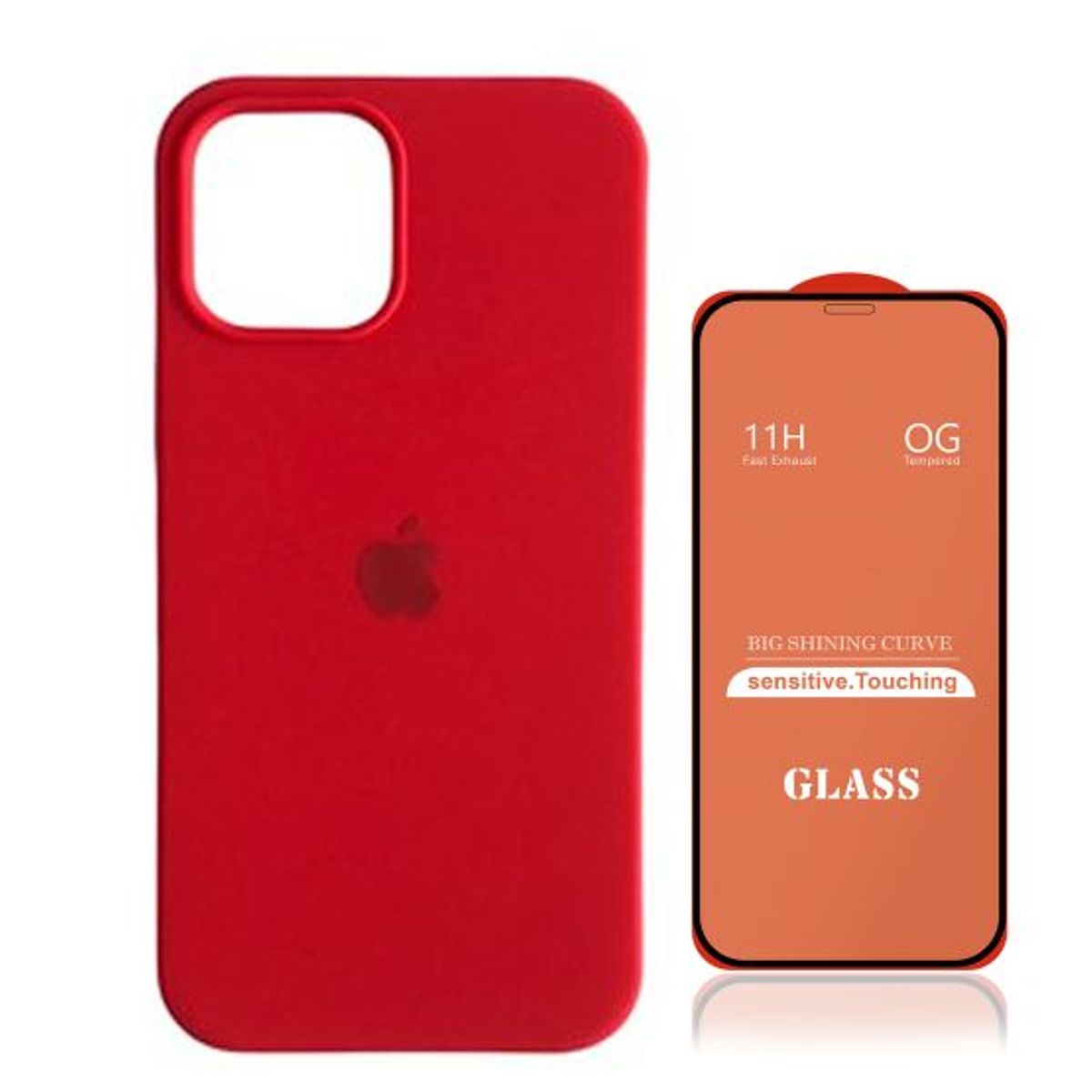 GENERICO - Case Silicona Iphone 14 Pro Max  Rojo + Mica De Vidrio Completo