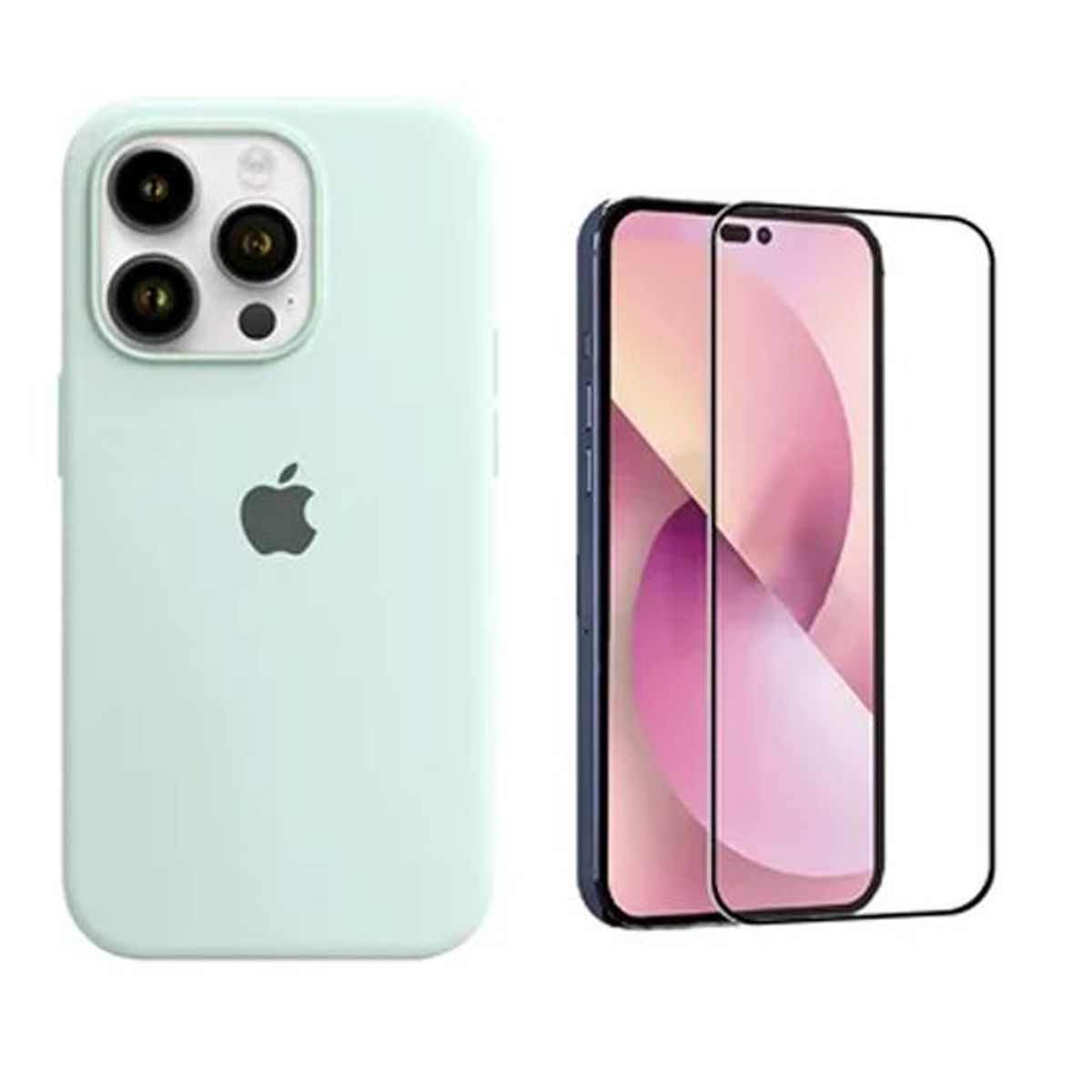 GENERICO - Case Silicona Iphone 14 Pro Max  Turquesa + Mica De Vidrio Completo