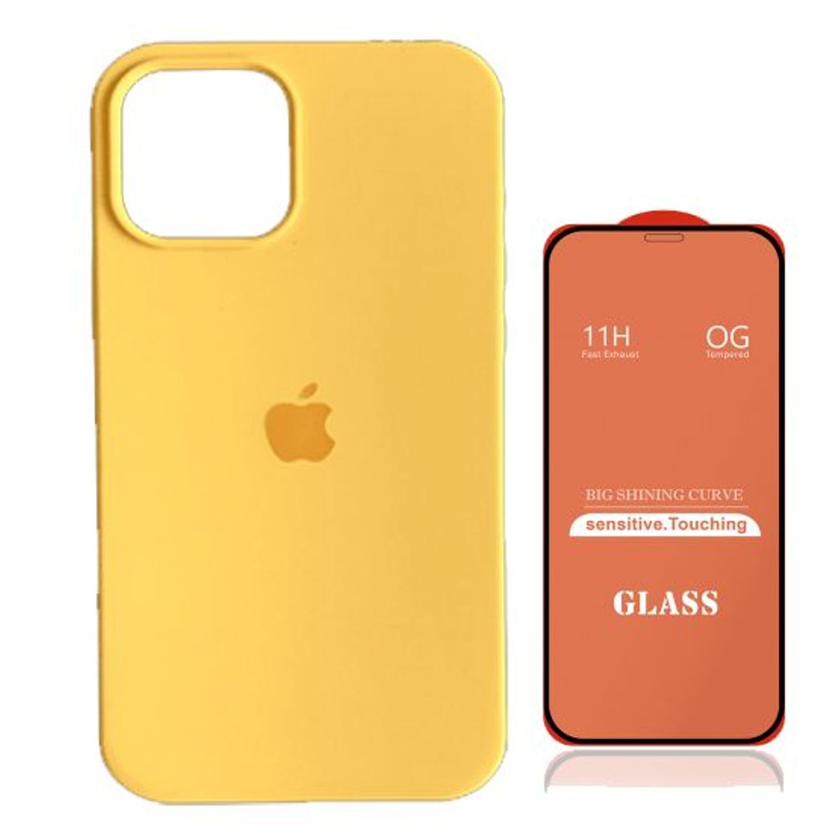 GENERICO - Case Silicona Iphone 14 Pro Max  Amarillo + Mica De Vidrio Completo