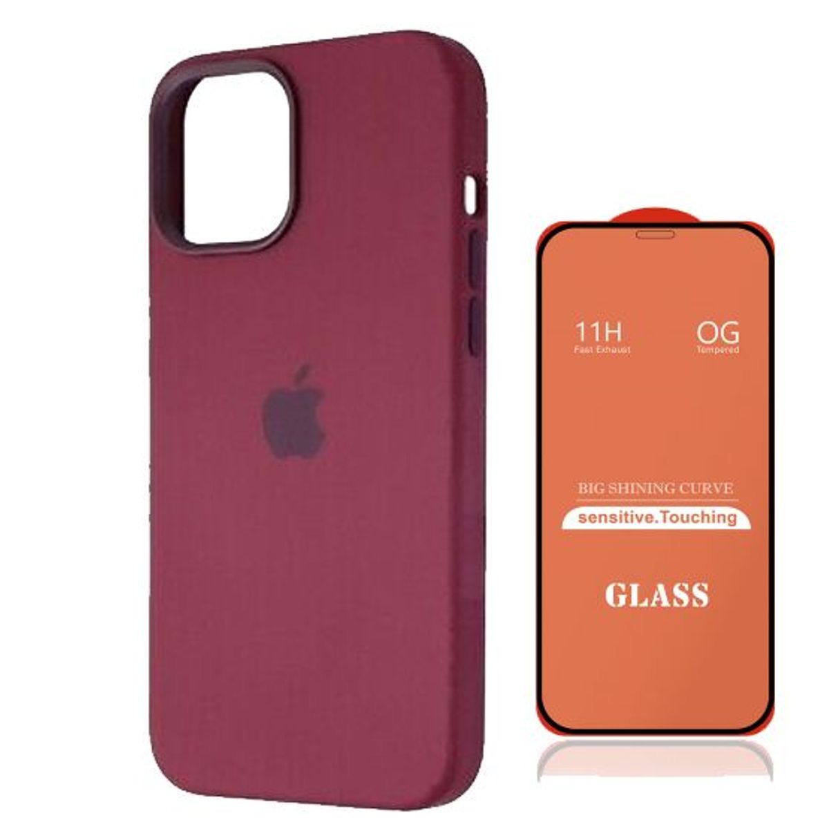 GENERICO - Case Silicona Iphone 14 Pro  Guinda + Mica De Vidrio Completo