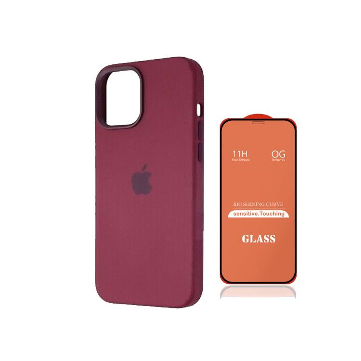 GENERICO - Case Silicona Iphone 14 Pro  Guinda + Mica De Vidrio Completo