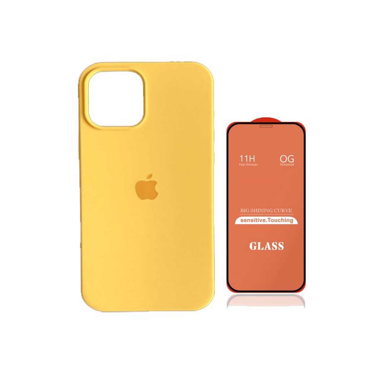 GENERICO - Case Silicona Iphone 14 Pro  Amarillo + Mica De Vidrio Completo