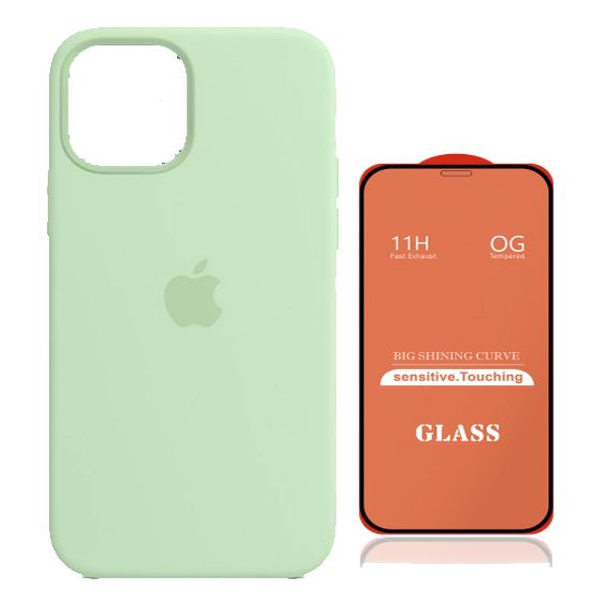 GENERICO - Case Silicona Iphone 12/12 Pro Menta  + Mica De Vidrio Completo