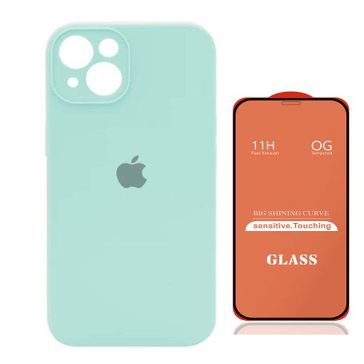 GENERICO - Case Silicona Con P/Cámara Iphone 13  Turquesa + Mica De Vidrio Completo
