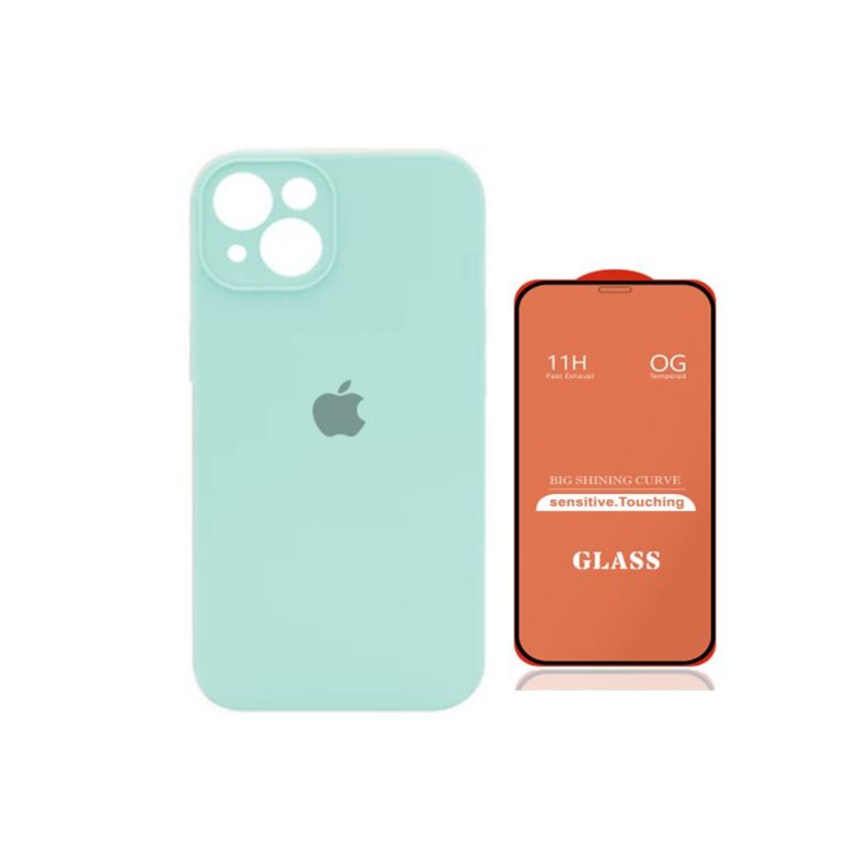 GENERICO - Case Silicona Con P/Cámara Iphone 13  Turquesa + Mica De Vidrio Completo