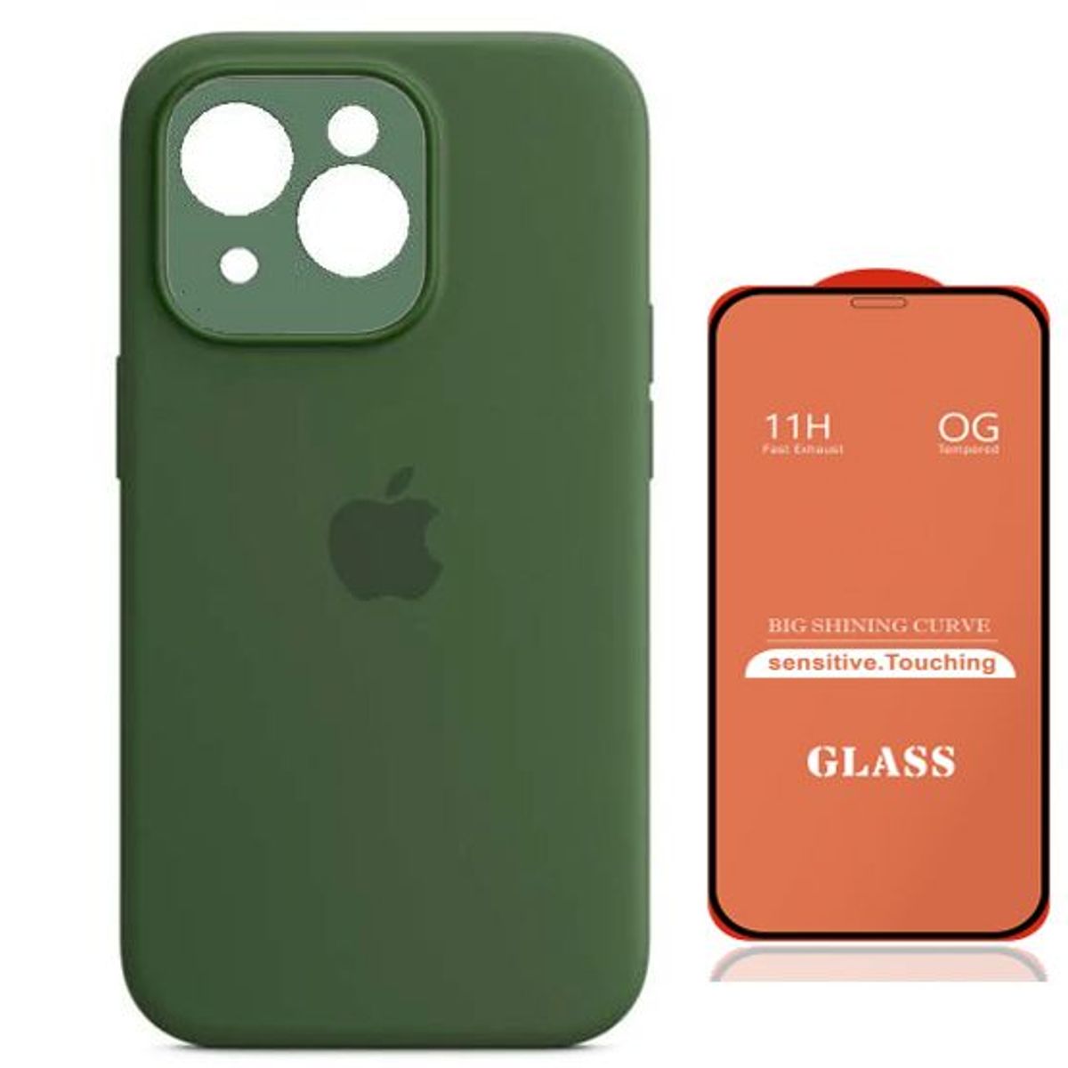 GENERICO - Case Silicona Con P/Cámara Iphone 13 V.Militar+ Mica De Vidrio Completo
