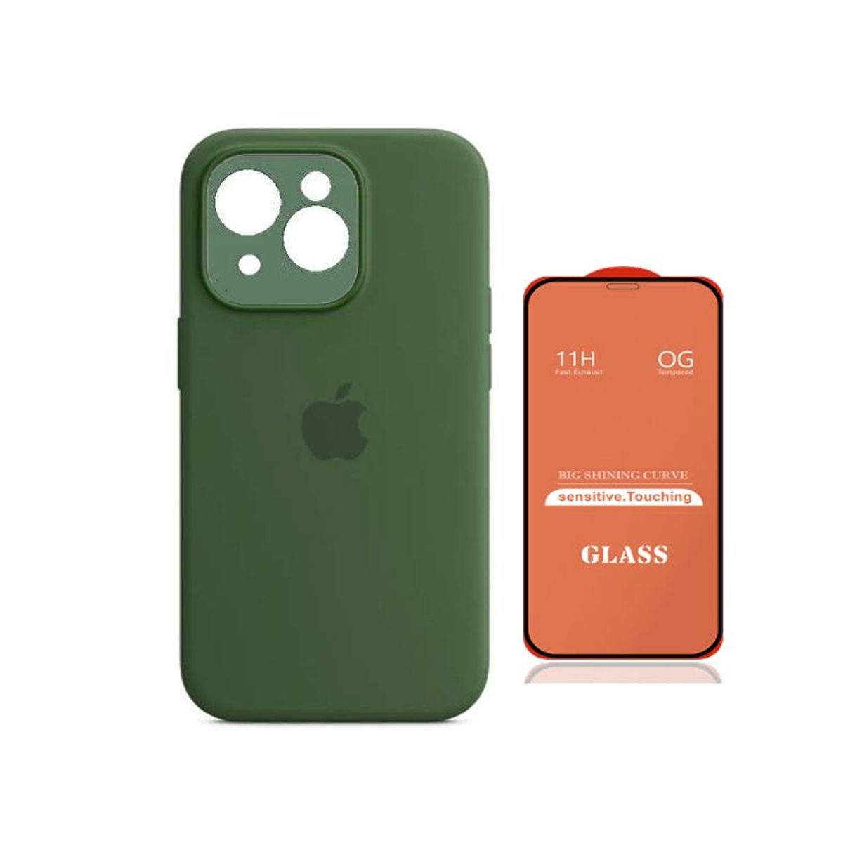 GENERICO - Case Silicona Con P/Cámara Iphone 13 V.Militar+ Mica De Vidrio Completo