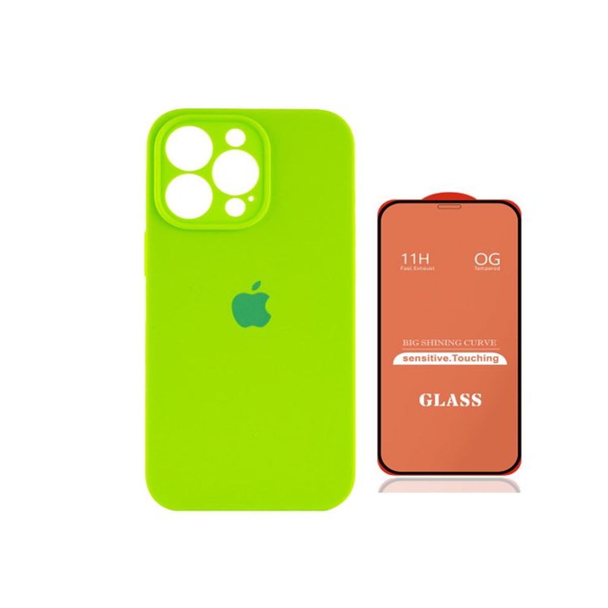 GENERICO - Case Silicona Con P/Cámara Iphone 13 Pro  Neón + Mica De Vidrio Completo