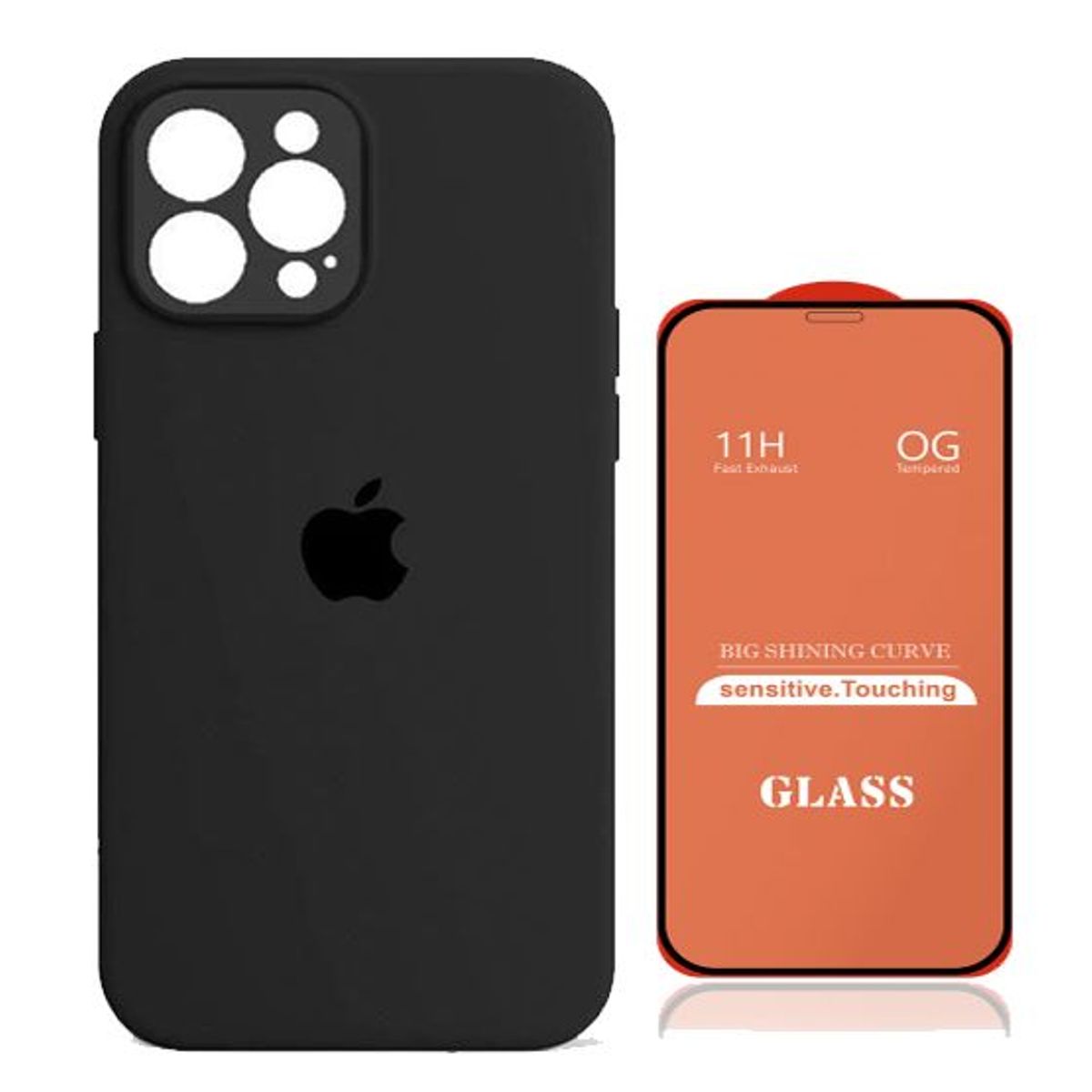 GENERICO - Case Silicona Con P/Cámara Iphone 13 Pro  Max  Negro + Mica De Vidrio Completo