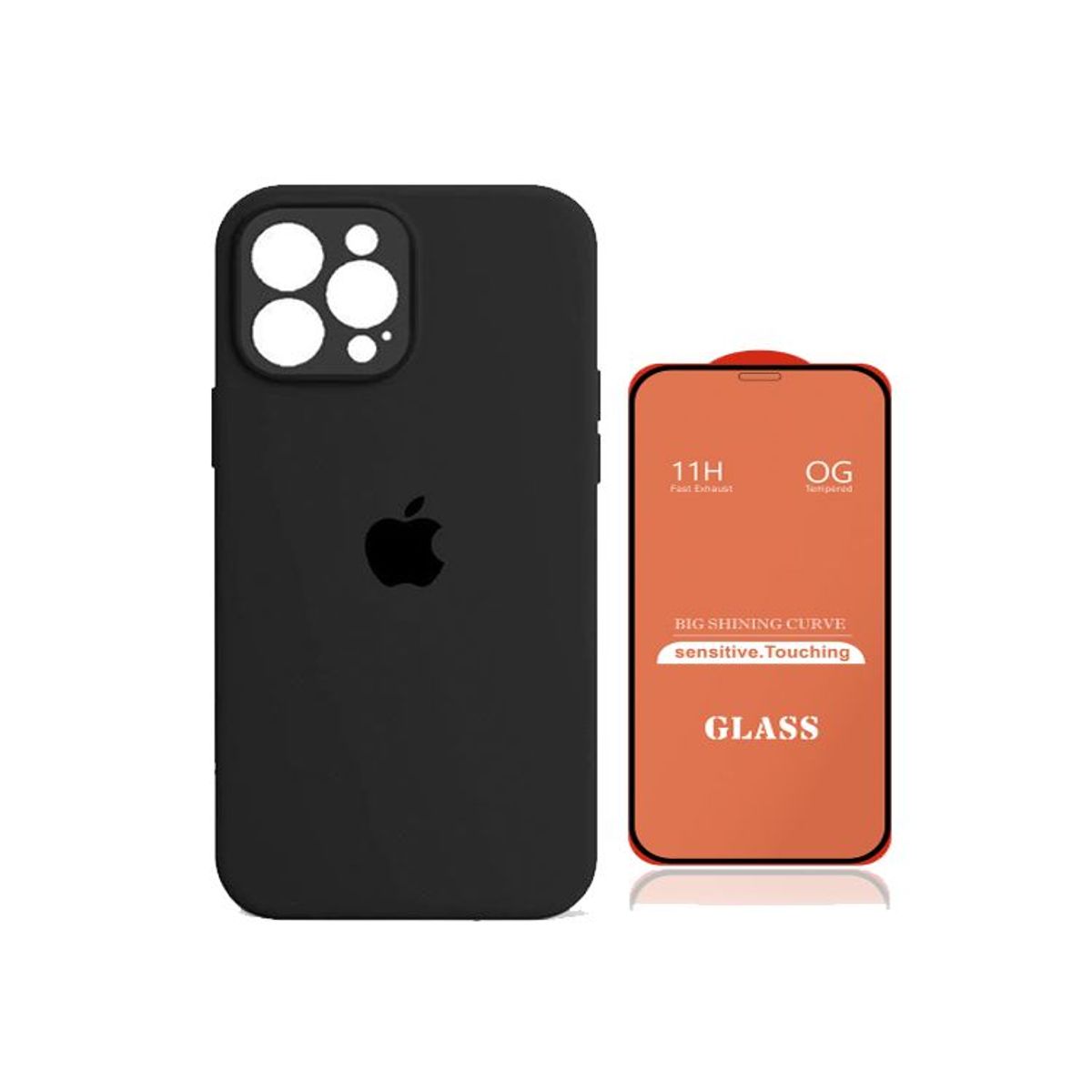 GENERICO - Case Silicona Con P/Cámara Iphone 13 Pro  Max  Negro + Mica De Vidrio Completo