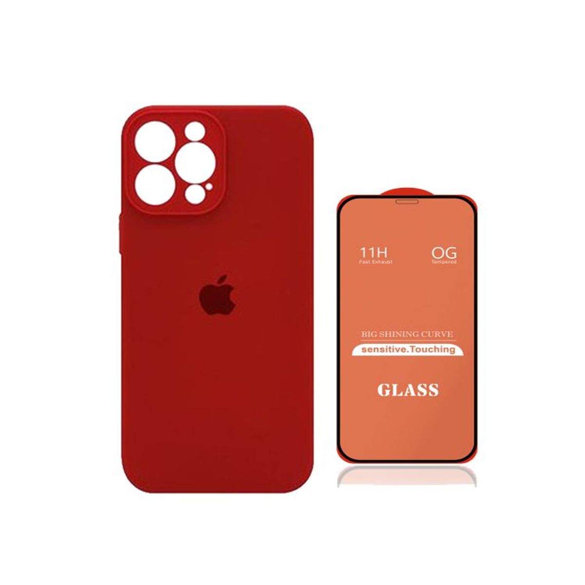GENERICO - Case Silicona Con P/Cámara Iphone 13 Pro Max  Rojo + Mica De Vidrio Completo