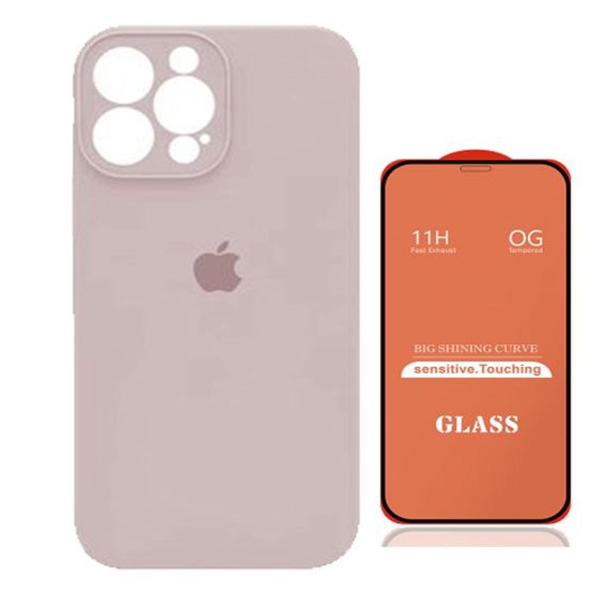 GENERICO - Case Silicona Con P/Cámara Iphone 13 Pro Max  Nude + Mica De Vidrio Completo