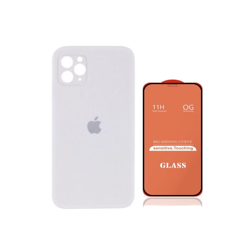 GENERICO - Case Silicona Con P/Cámara Iphone 13 Pro Max  Blanco + Mica De Vidrio Completo
