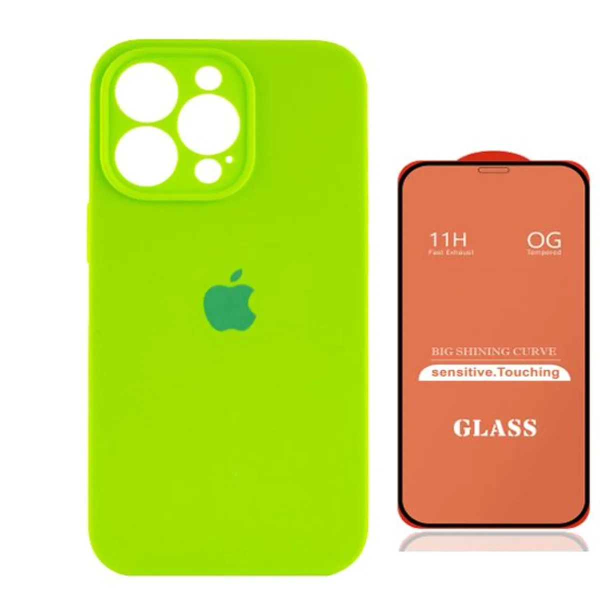 GENERICO - Case Silicona Con P/Cámara Iphone 13 Pro Max  Neón + Mica De Vidrio Completo