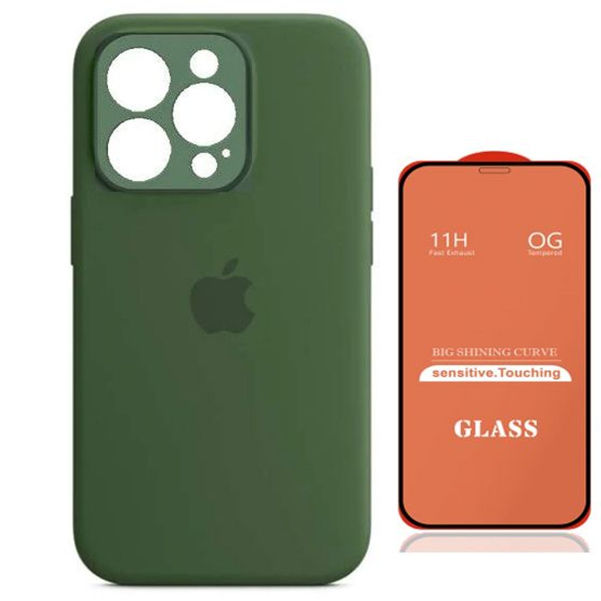 GENERICO - Case Silicona Con P/Cámara Iphone 13 Pro Max V.Militar + Mica De Vidrio Completo