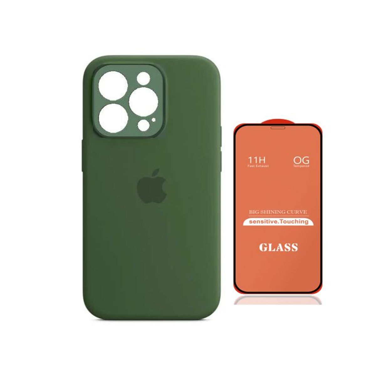 GENERICO - Case Silicona Con P/Cámara Iphone 13 Pro Max V.Militar + Mica De Vidrio Completo