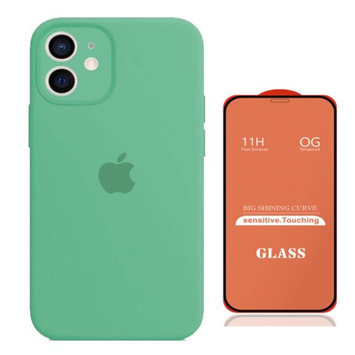 GENERICO - Case Silicona Con P/Cámara Iphone 11 Turquesa + Mica De Vidrio Completo