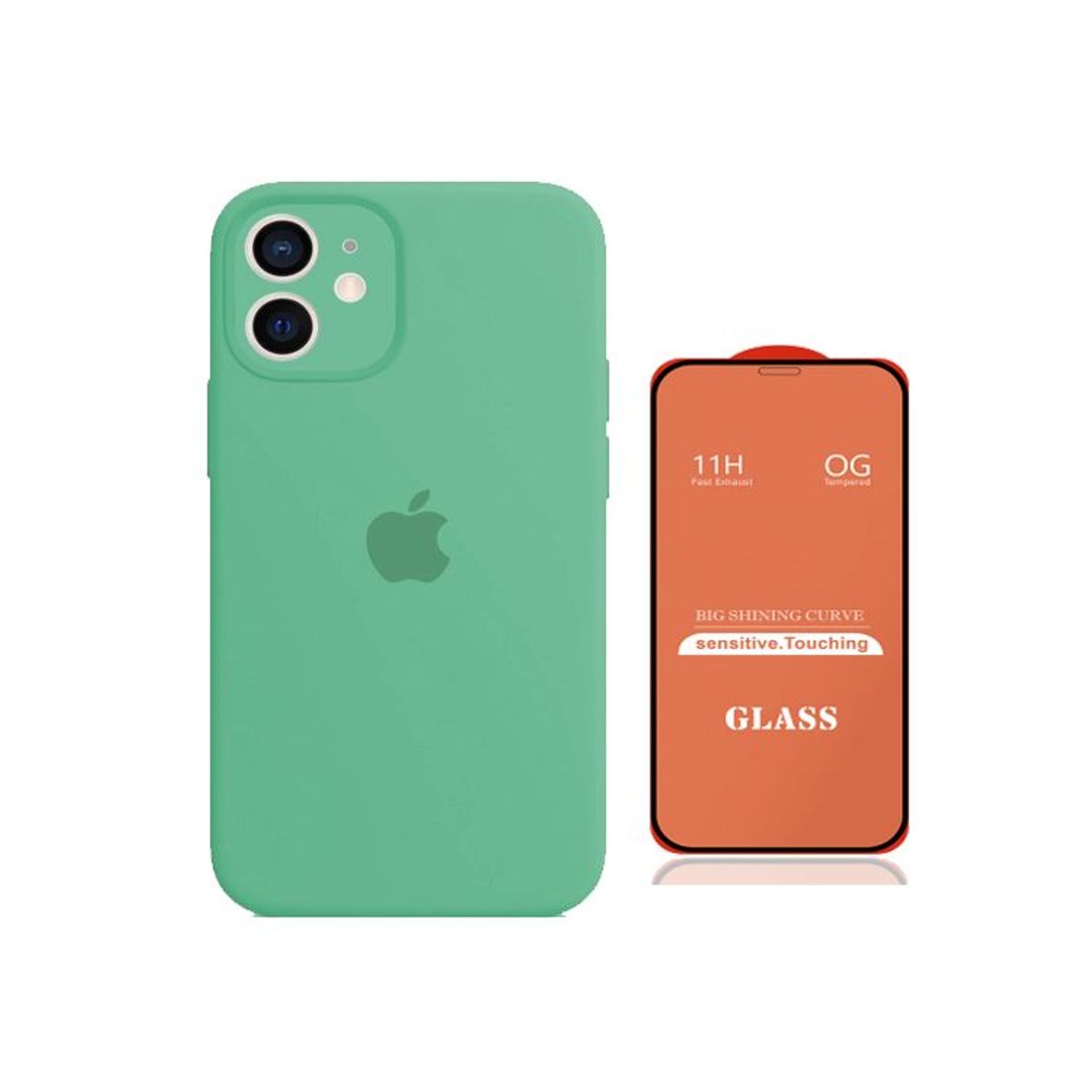 GENERICO - Case Silicona Con P/Cámara Iphone 11 Turquesa + Mica De Vidrio Completo