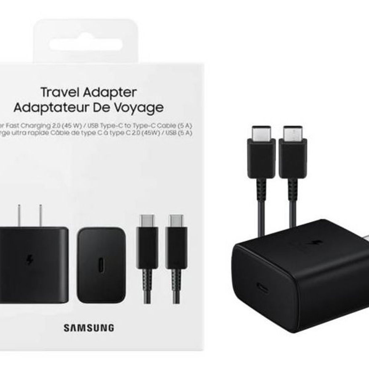 SAMSUNG - Cargador Samsung 45W EP-TA845 Cable USB-C to USB-C S20 S21 Note 10 Negro
