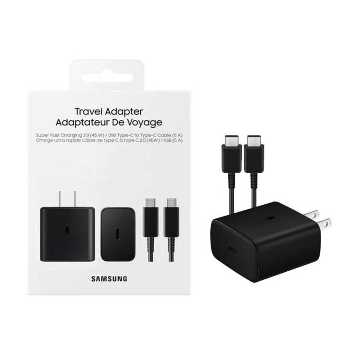 SAMSUNG - Cargador Samsung 45W EP-TA845 Cable USB-C to USB-C S20 S21 Note 10 Negro
