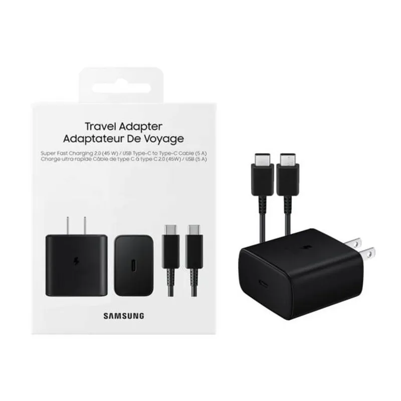 SAMSUNG - Cargador Samsung 45W EP-TA845 Cable USB-C to USB-C S20 S21 Note 10 Negro
