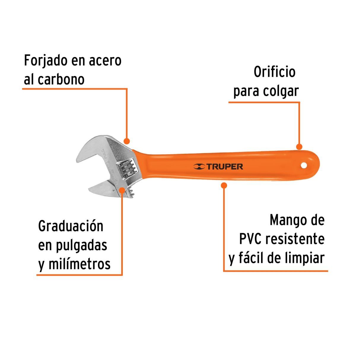 TRUPER - Llave Francesa 12" con Mango GRIP Truper 15512 - Naranja