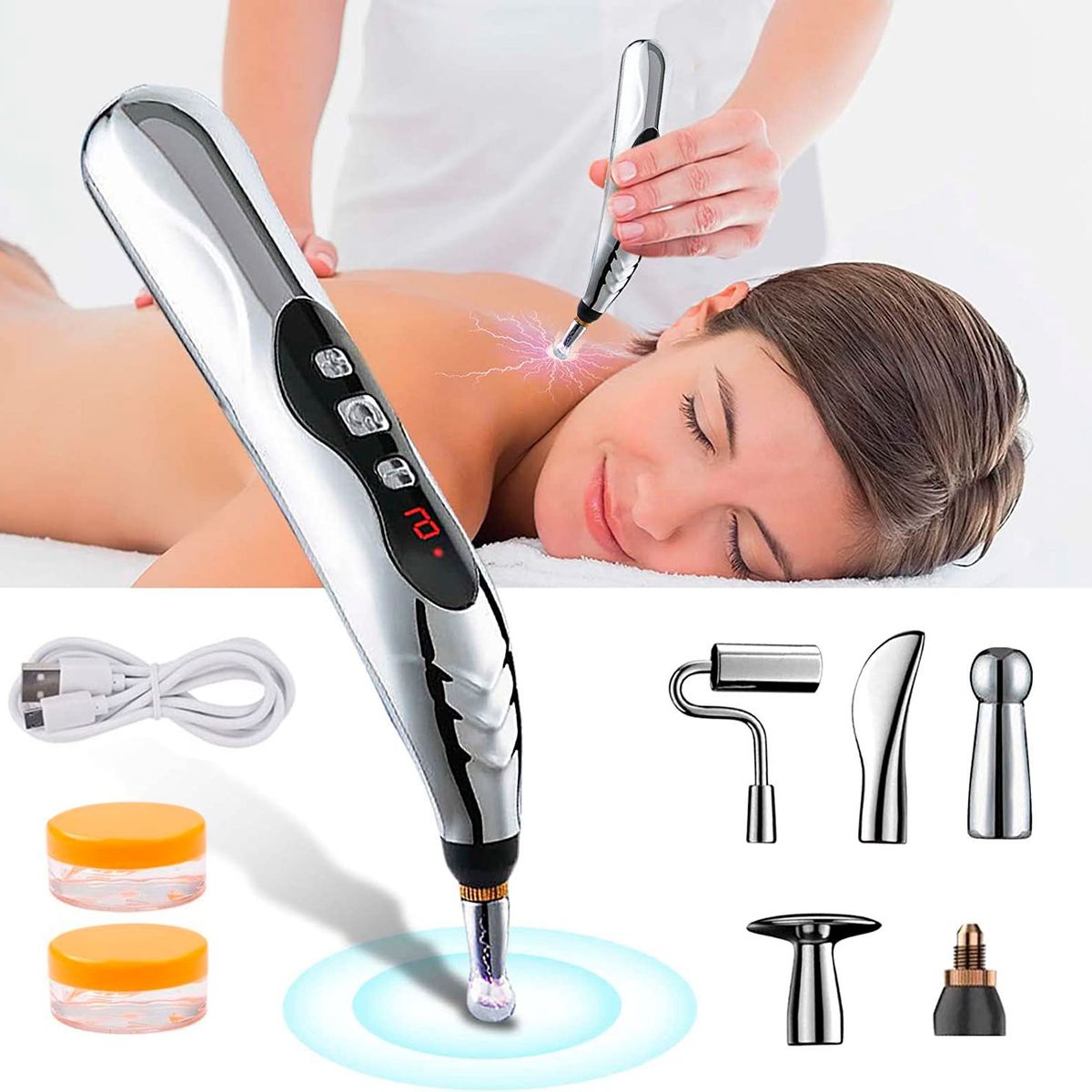 PERUMASSAGE - Lapiz Recargable de Acupuntura 5 en 1 Boligrafo Potente.