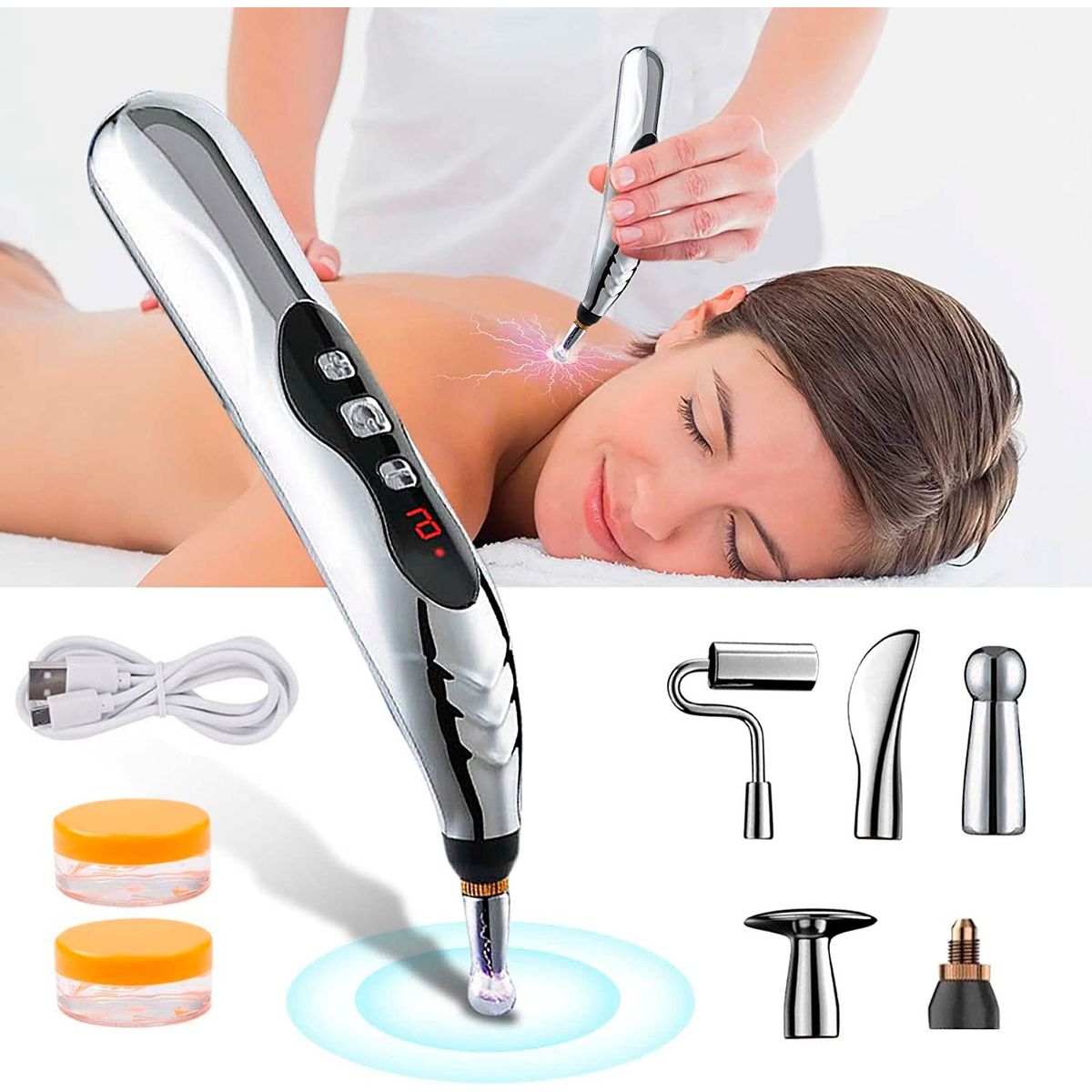 PERUMASSAGE - Lapiz Recargable de Acupuntura 5 en 1 Boligrafo Potente.