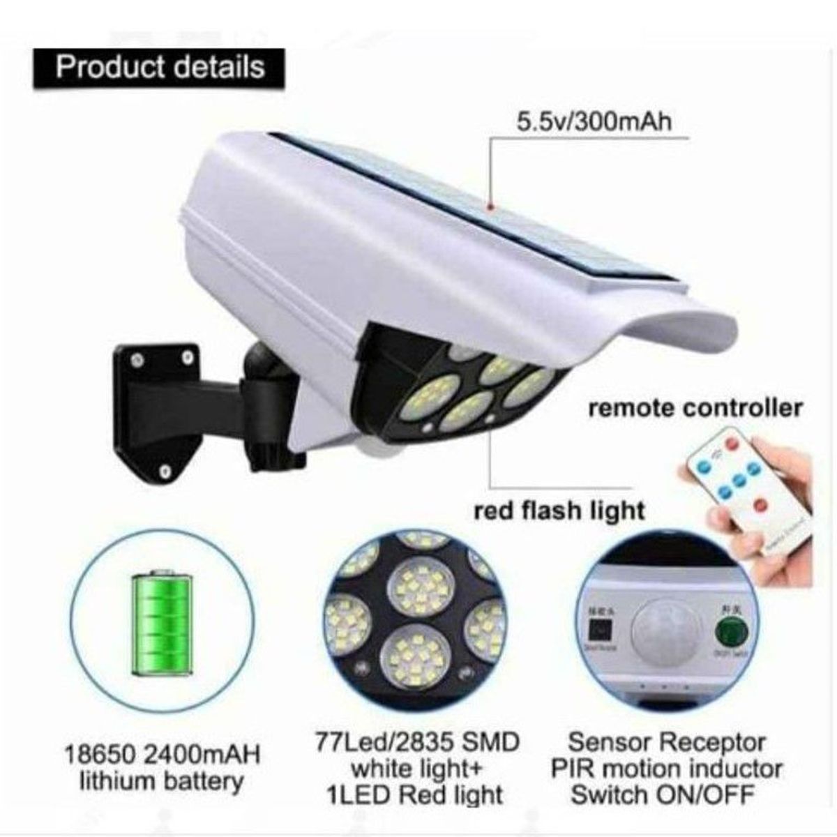 GENERICO - Lámpara solar con sensor  recargable +control remoto de calidad