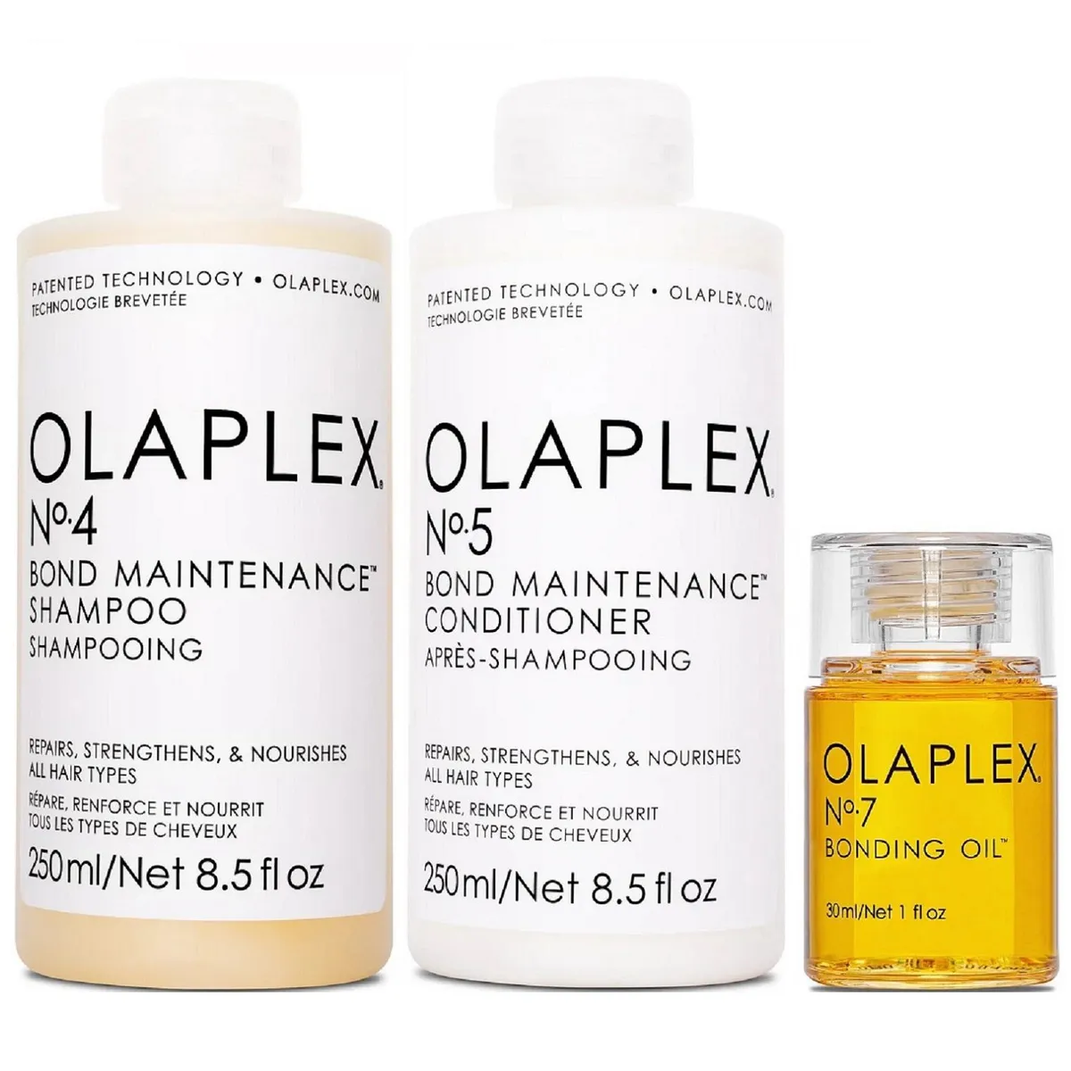 OLAPLEX - Olaplex N°4 + N° 5 + N°7 Shampoo Reparador + Acondicionador + Aceite