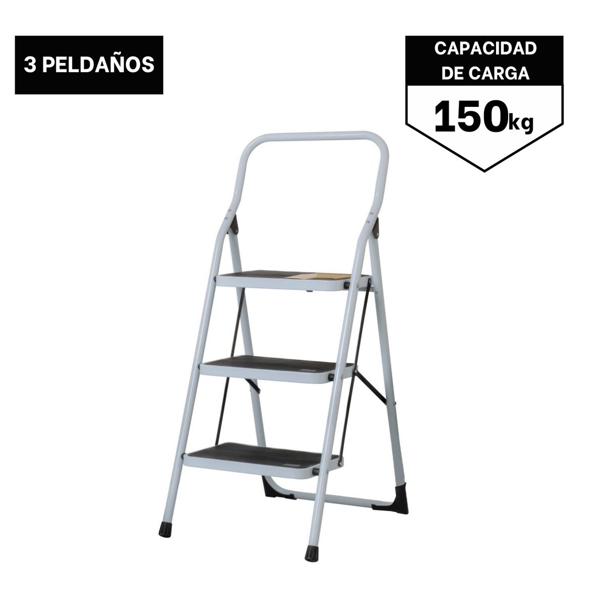 PRETUL - Escalera tubular plegable 3 peldaños de acero Pretul