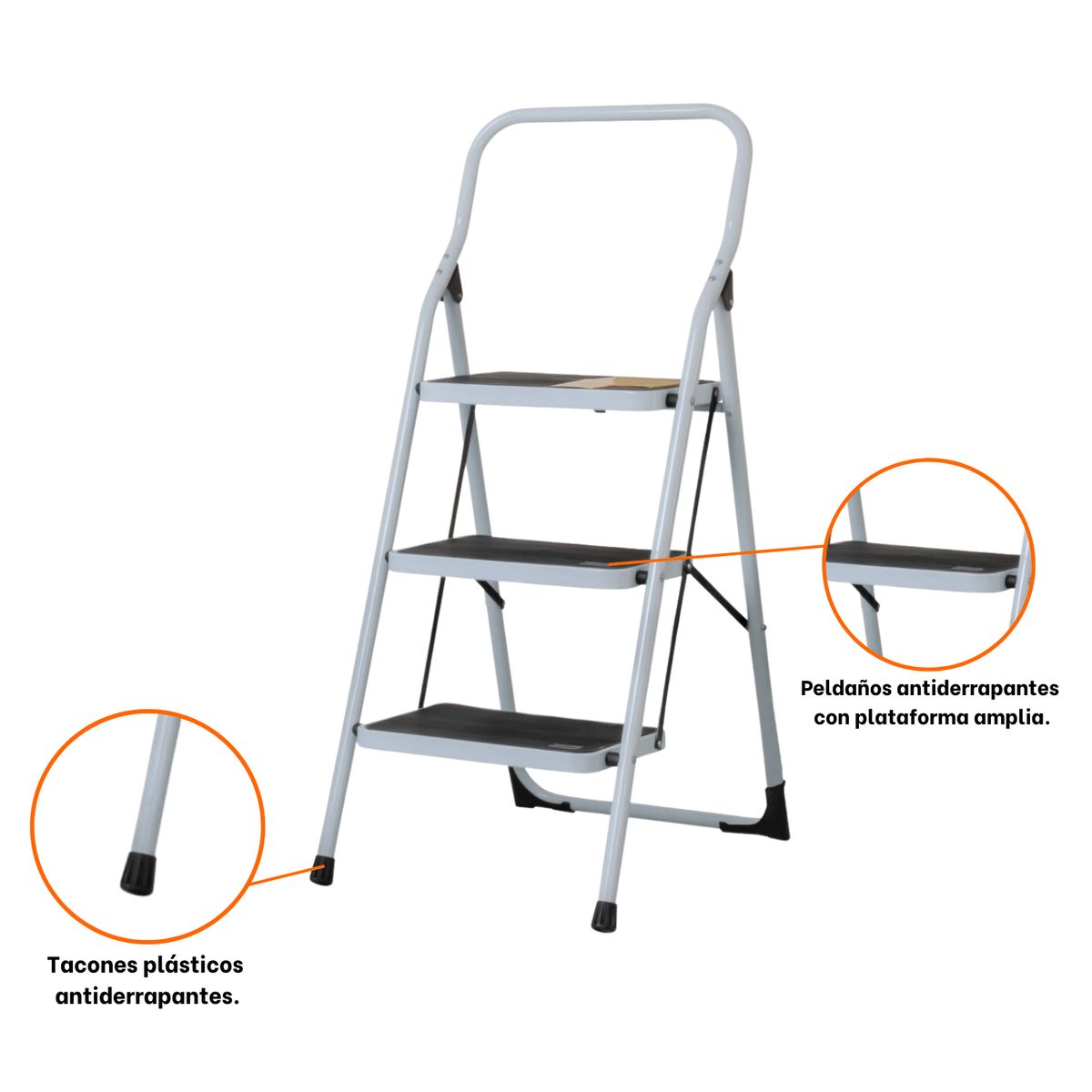 PRETUL - Escalera tubular plegable 3 peldaños de acero Pretul