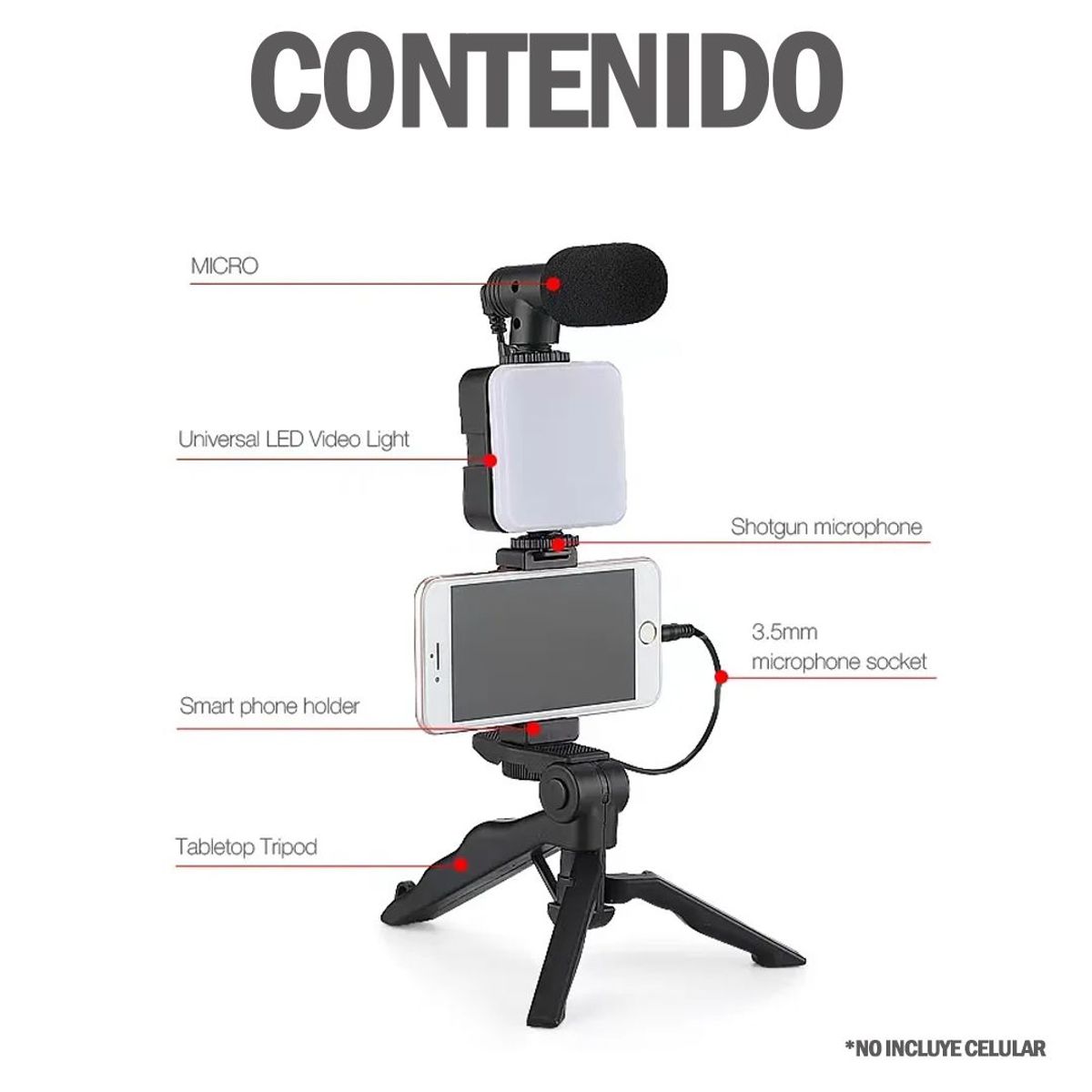 GENERICO - Base Soporte Smartphone  Micrófono  Reflector Kit Completo