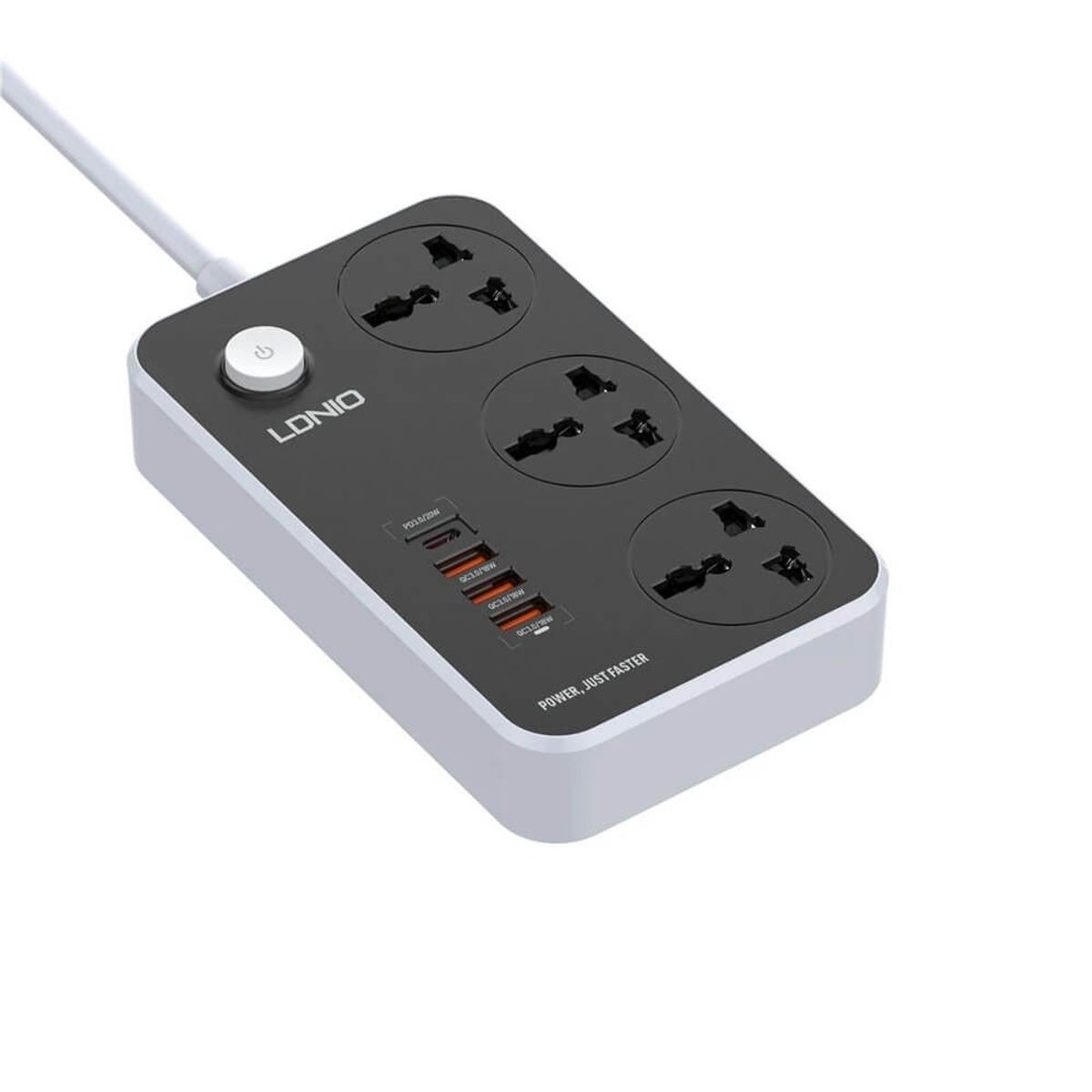 LDNIO - Supresor De Picos Extensión LDNIO 3 Tomas Universales 3 USB-A y 1USB-C