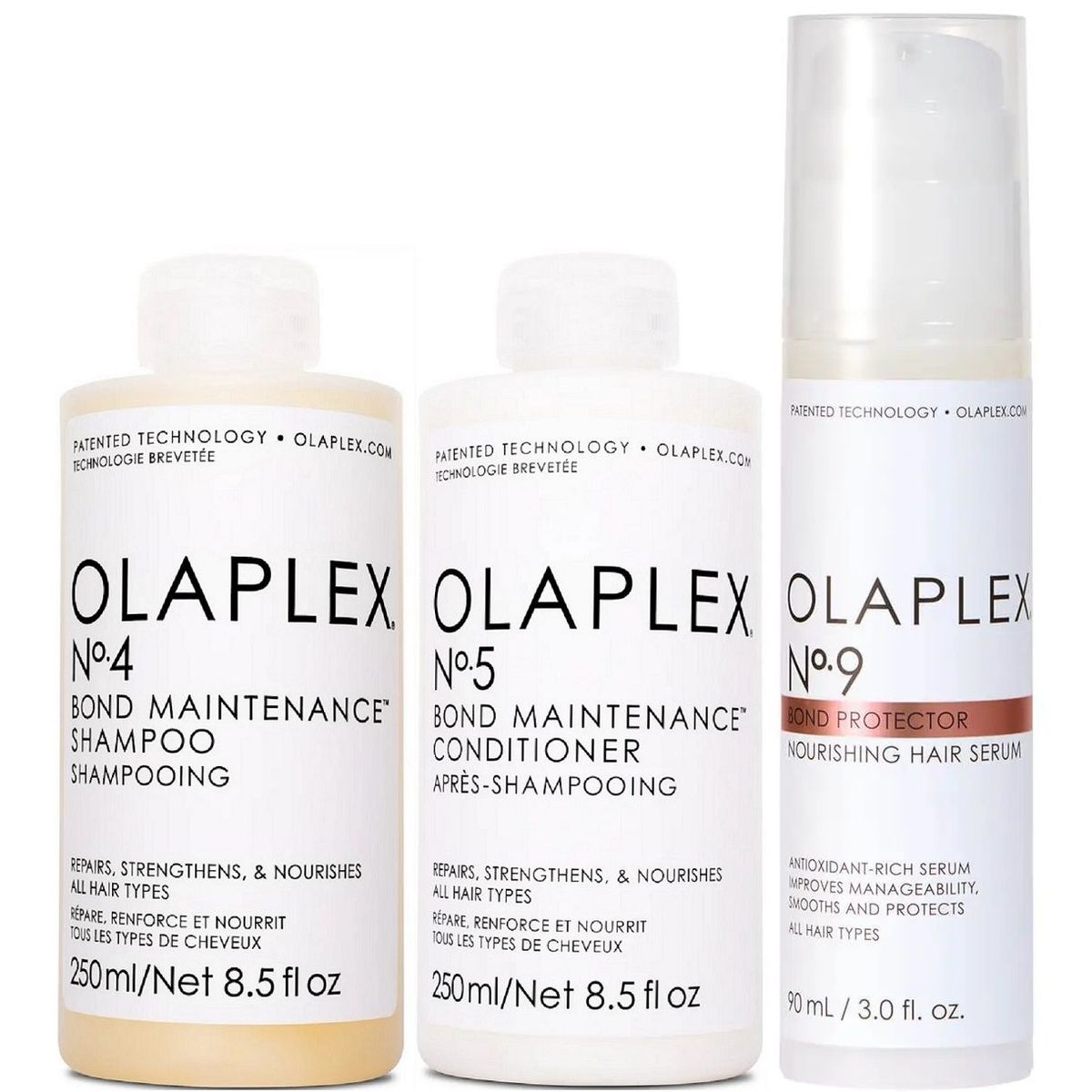 OLAPLEX - Olaplex N°4 + N° 5 + N°9 Shampoo Reparador + Acondicionador + Sérum