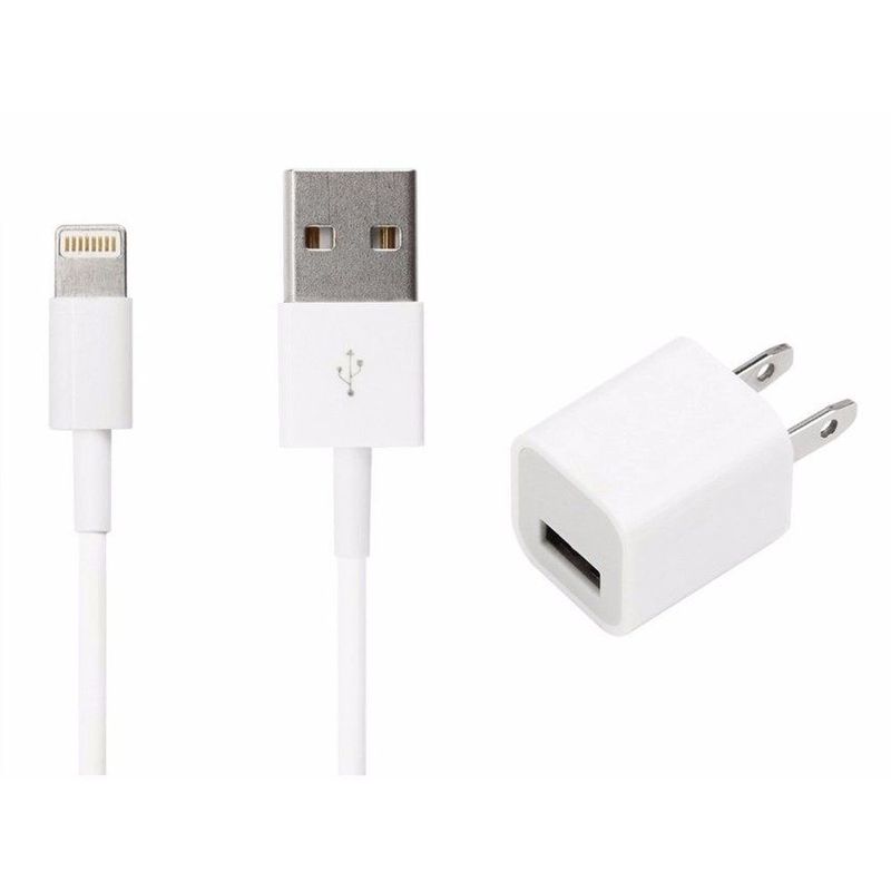 GENERICO - Cargador  + cable iphone 1 metro para iphone 5/6/7/8/ plus - Blanco