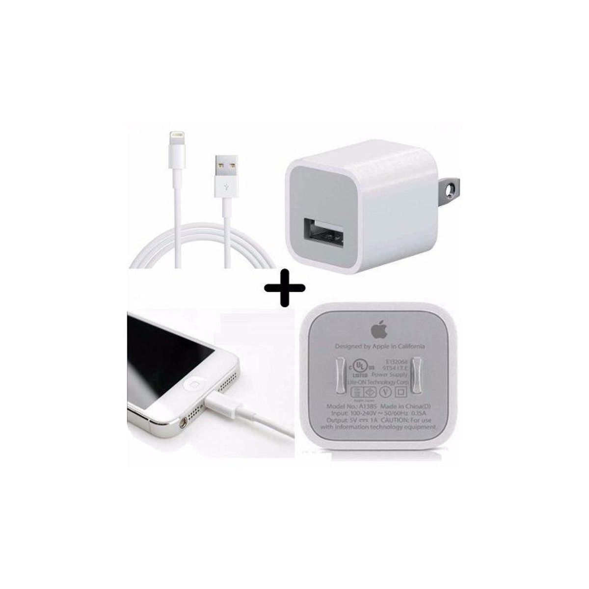 GENERICO - Cargador  + cable iphone 1 metro 5/6/7/8/ plus - blanco