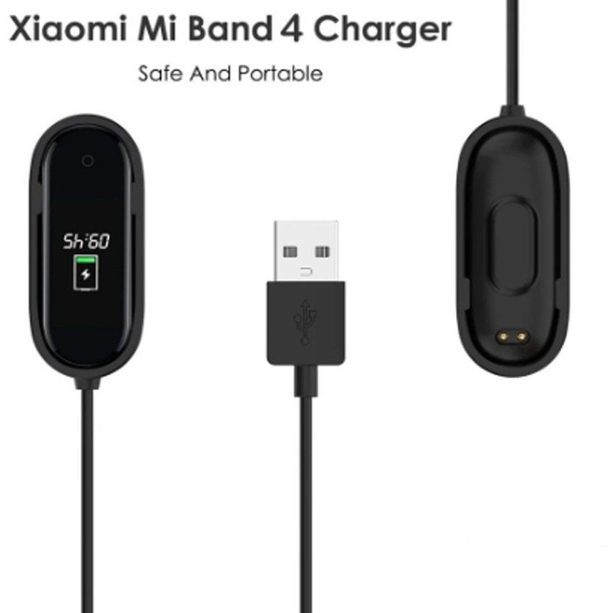 GENERICO - Cargador USB para Xiaomi Mi Band 4 Negro