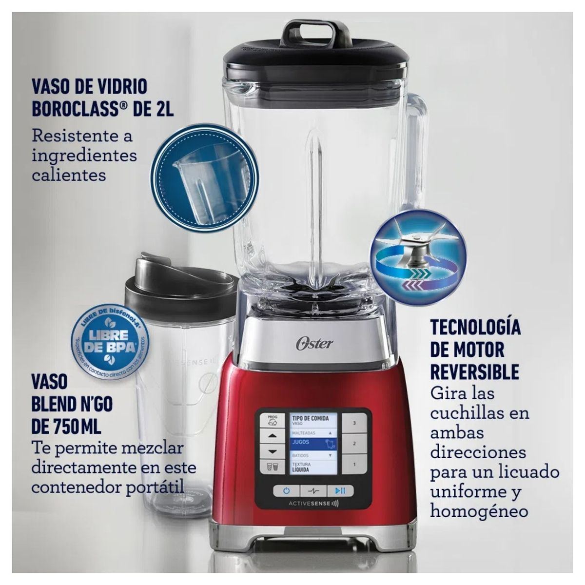 OSTER - Licuadora Oster ActiveSense con vaso Blend-N-Go BLSTTDGRBG