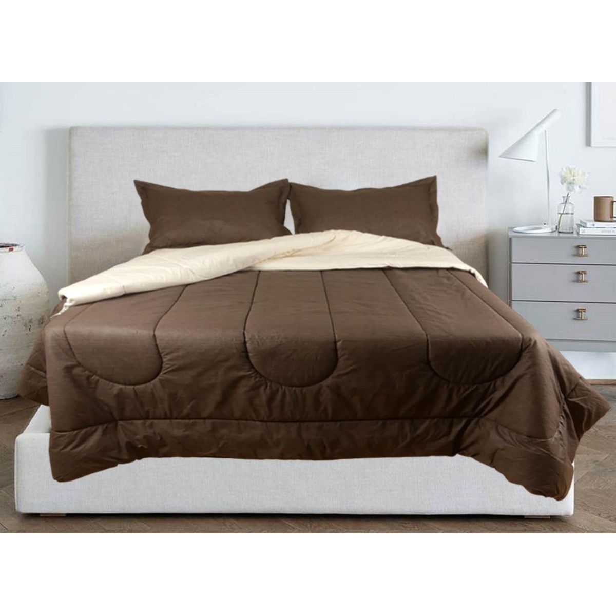 ARLIN TEXTIL - Edredon Damasco Bicolor 1.5 plz Color Beige / Marrón